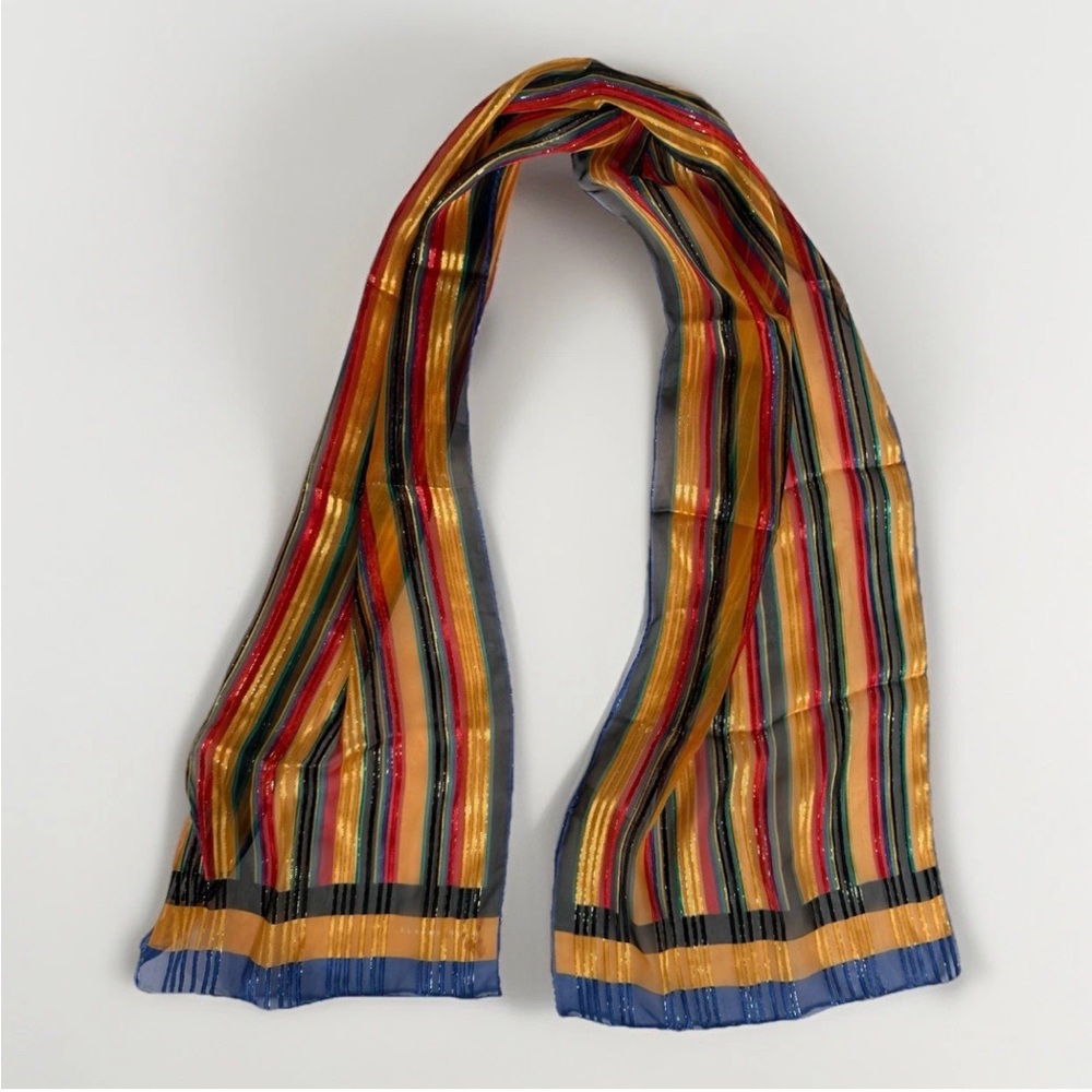 Elaine‎ Gold For Collection XIIX Silk Scarf Multicolor Striped Metallic Gold